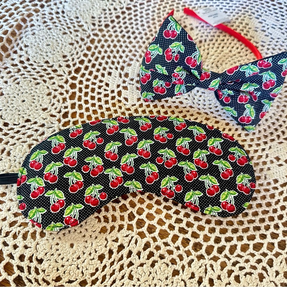 Cherry Pattern Kids Hairband and Sleep Mask Set